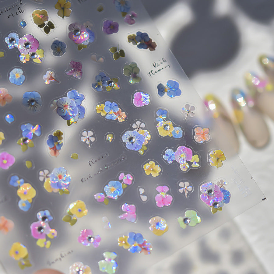 LuLuFun Studio Pansy Flower Diamond Nail Deco Stickers - Floral Nail Art