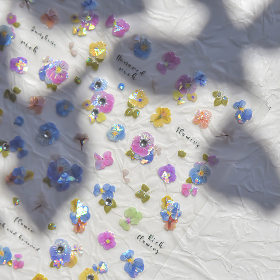 LuLuFun Studio Pansy Flower Diamond Nail Deco Stickers - Floral Nail Art