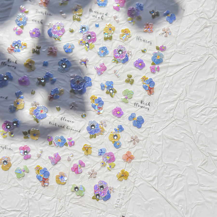 LuLuFun Studio Pansy Flower Diamond Nail Deco Stickers - Floral Nail Art