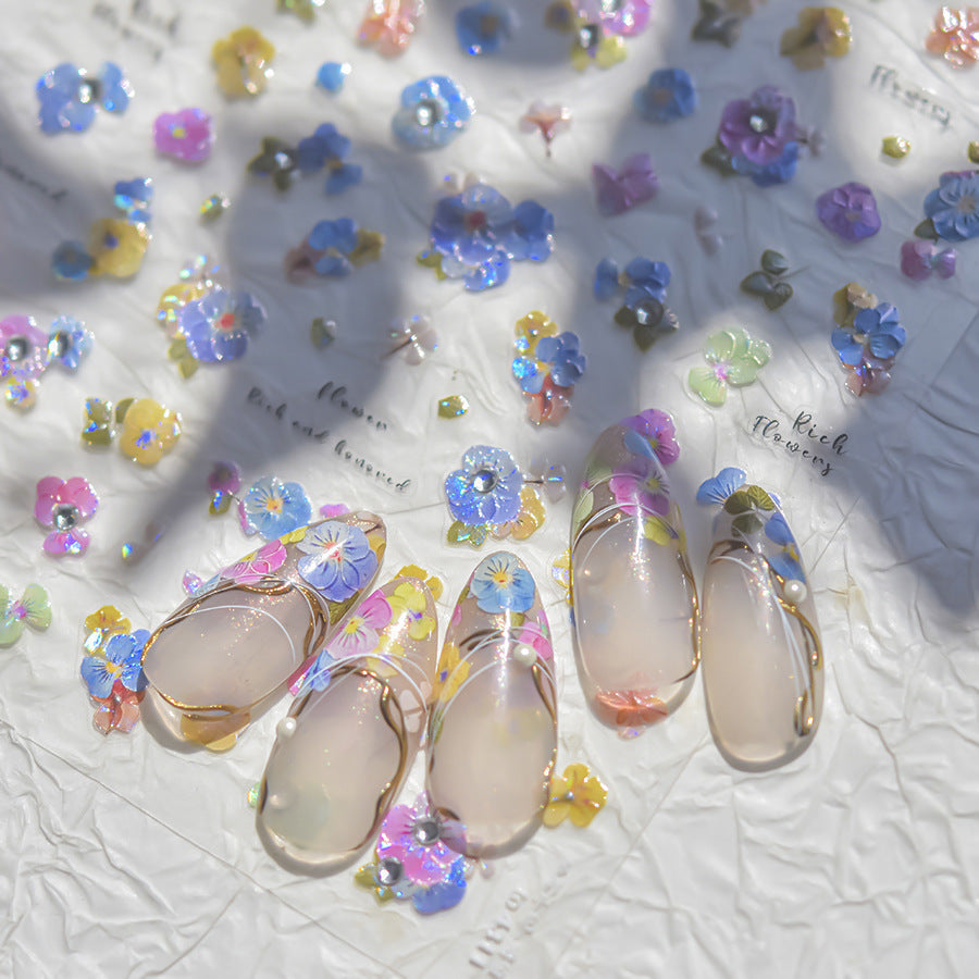 LuLuFun Studio Pansy Flower Diamond Nail Deco Stickers - Floral Nail Art