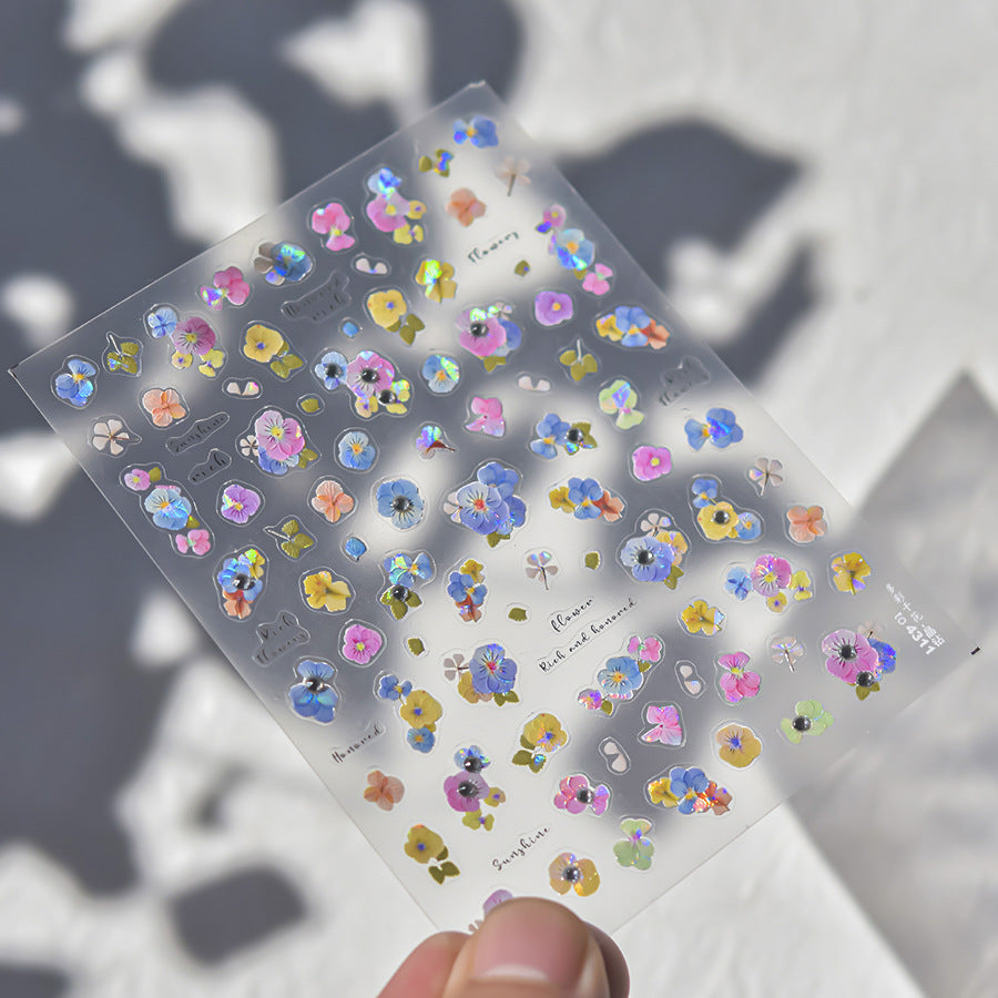 LuLuFun Studio Pansy Flower Diamond Nail Deco Stickers - Floral Nail Art
