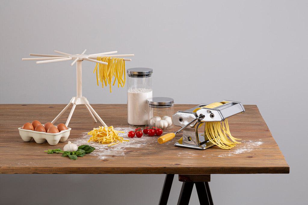 Orsina Chrome Pasta Maker and Dryer Set with Ravioli Attachment
