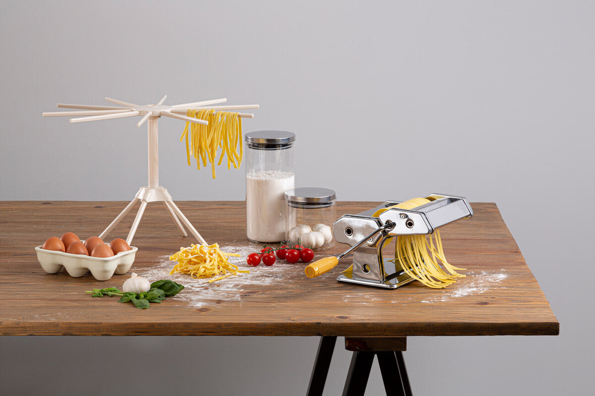 Orsina Chrome Pasta Maker and Dryer Set with Ravioli Attachment