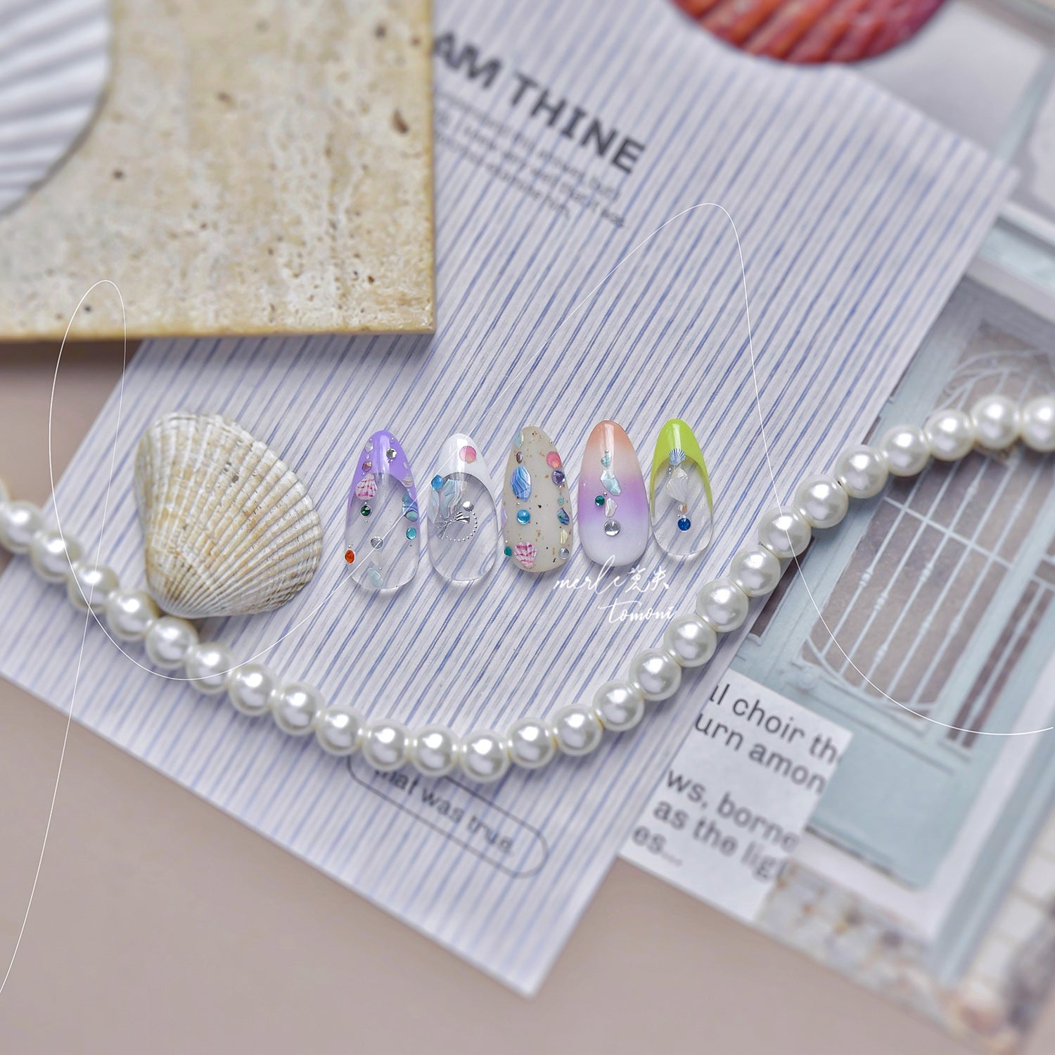 LuLuFun Studio Pearl Shell Gemstone Necklace Nail Art Deco Stickers