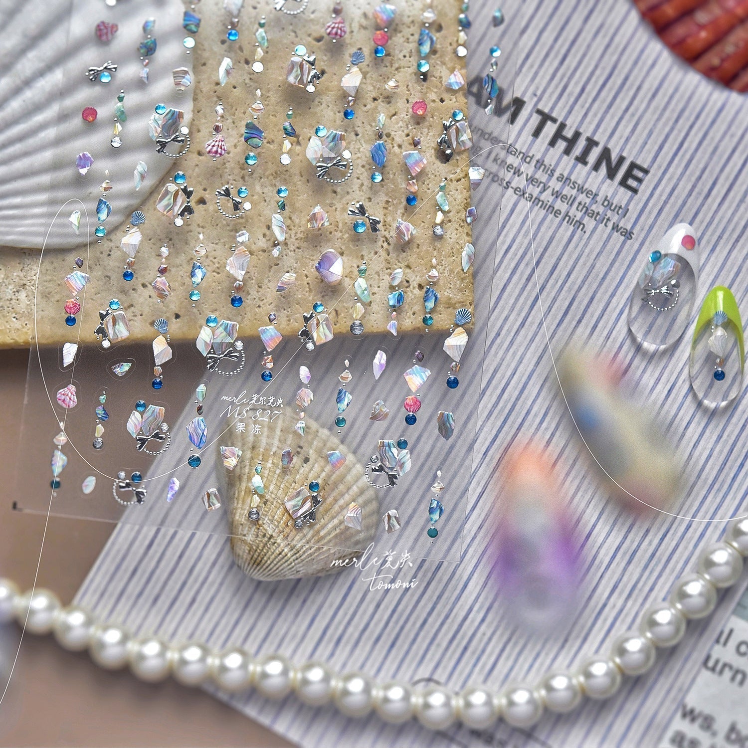 LuLuFun Studio Pearl Shell Gemstone Necklace Nail Art Deco Stickers