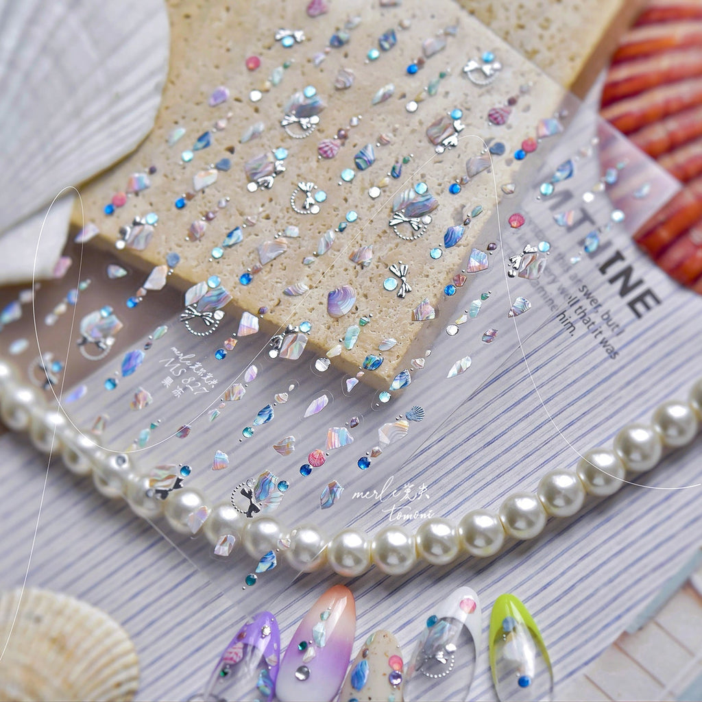 LuLuFun Studio Pearl Shell Gemstone Necklace Nail Art Deco Stickers