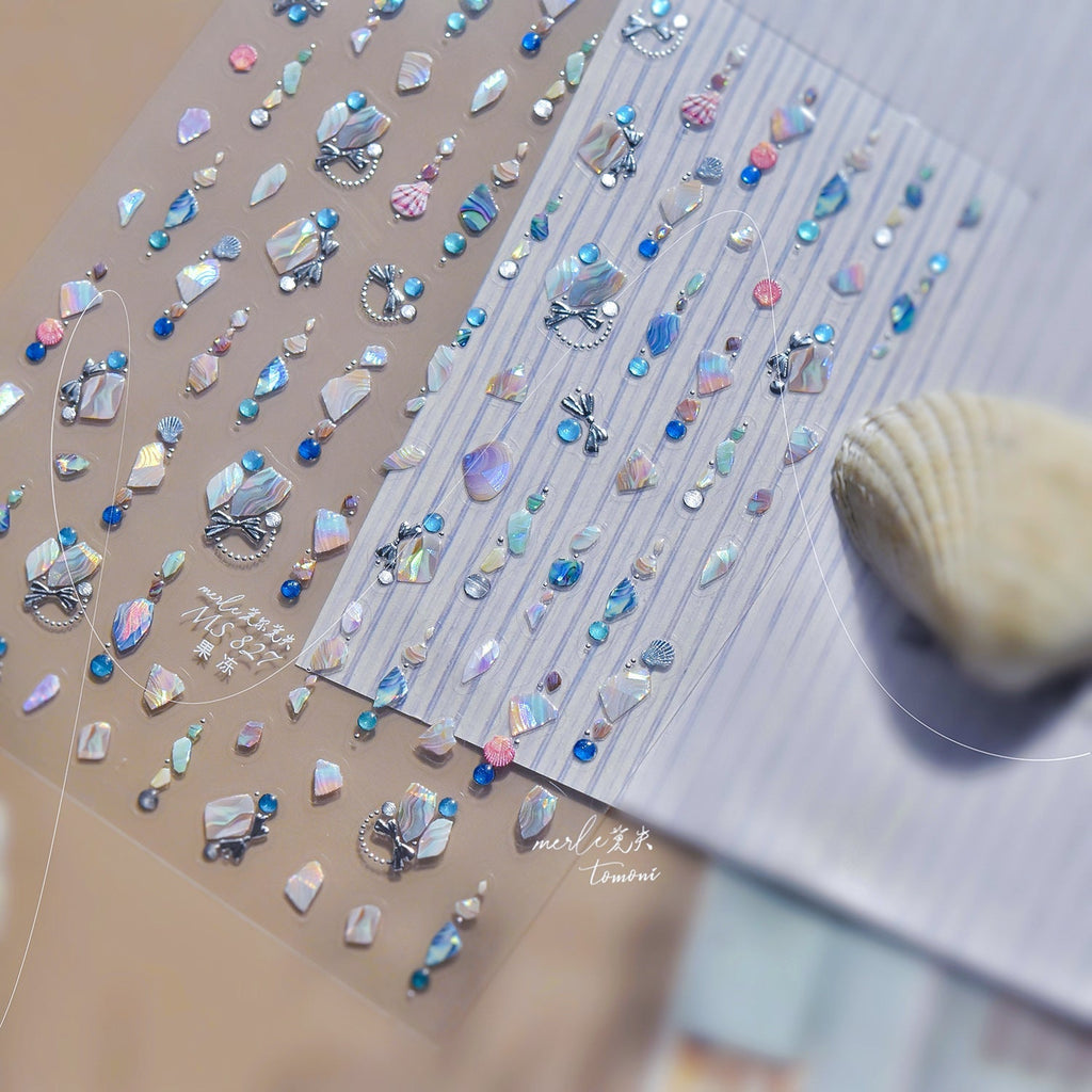 LuLuFun Studio Pearl Shell Gemstone Necklace Nail Art Deco Stickers