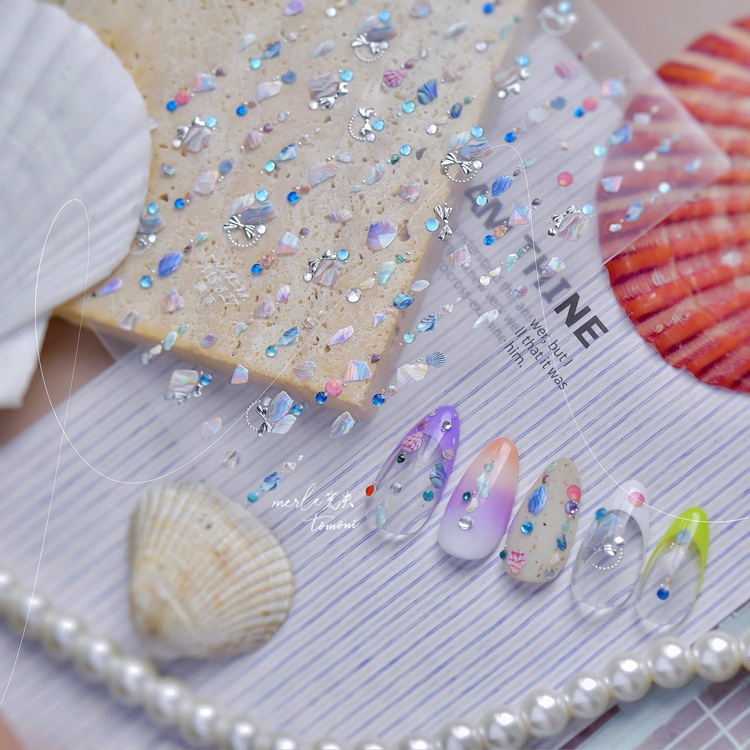 LuLuFun Studio Pearl Shell Gemstone Necklace Nail Art Deco Stickers