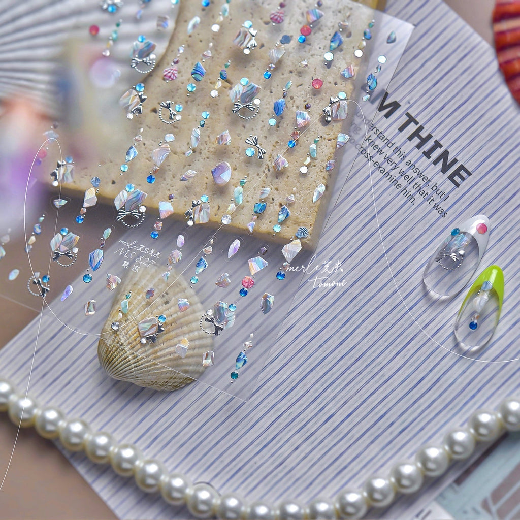 LuLuFun Studio Pearl Shell Gemstone Necklace Nail Art Deco Stickers