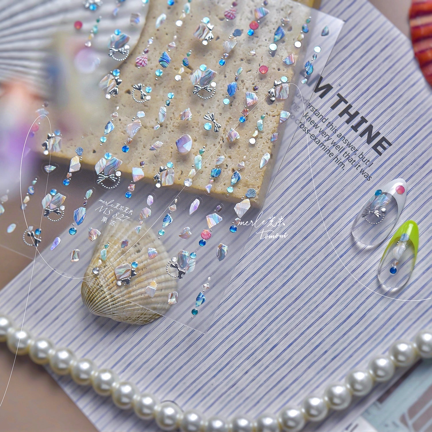 LuLuFun Studio Pearl Shell Gemstone Necklace Nail Art Deco Stickers