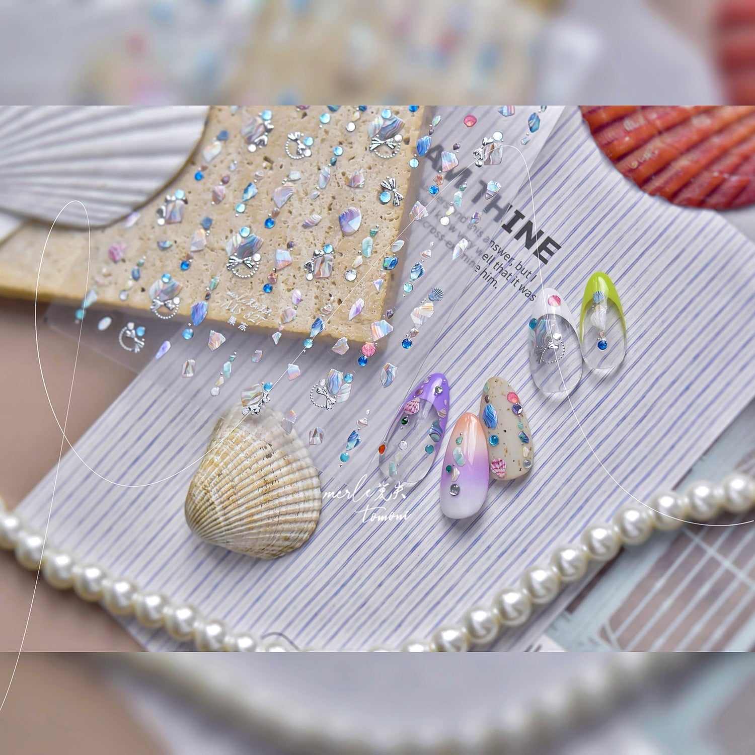 LuLuFun Studio Pearl Shell Gemstone Necklace Nail Art Deco Stickers