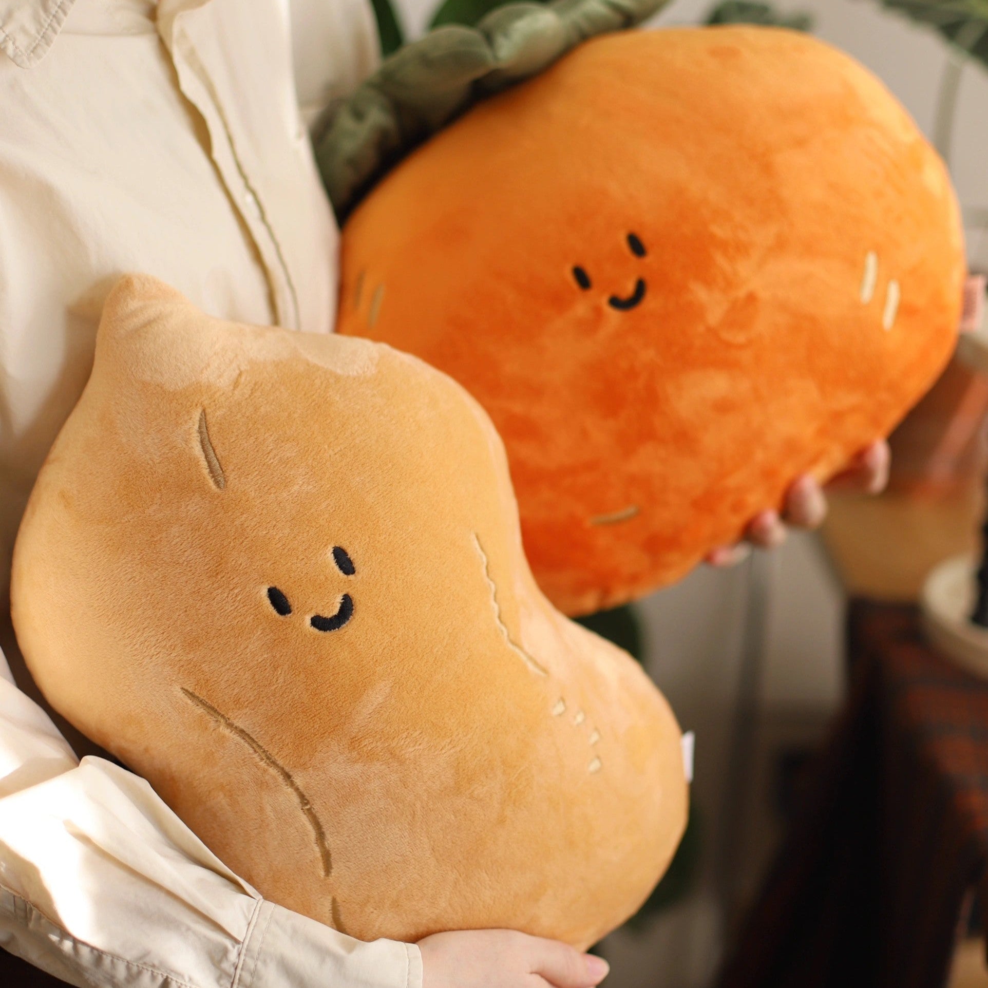 LuLuFun Studio Persimmon and Peanut Plush Pillow – Soft Novelty Cushion