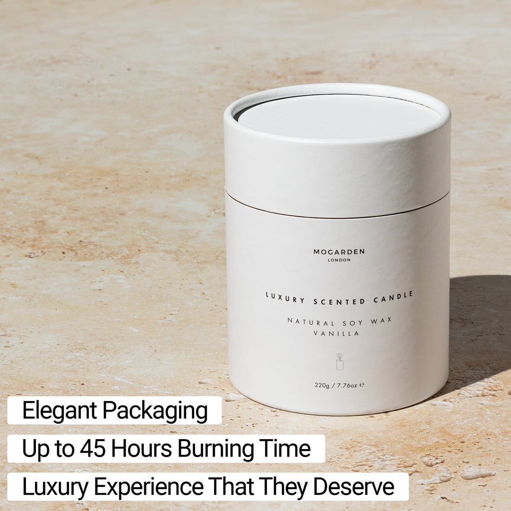 Mogarden Luxury Vanilla Amber Scented Candle – 220g Soy Wax Birthday Gift