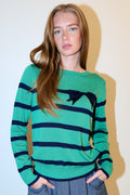 Bly Bow Intarsia Striped Jumper – Navy