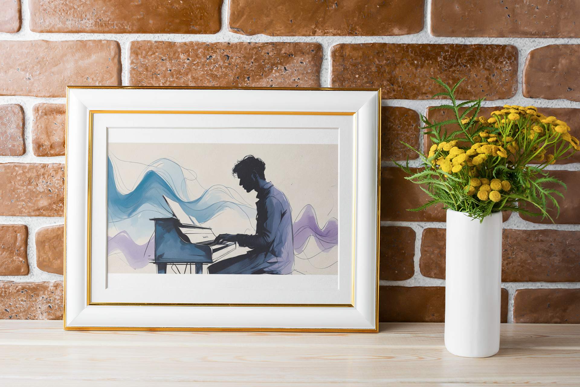 Elegant Piano Player Wall Art - Flowing Abstract Music Poster