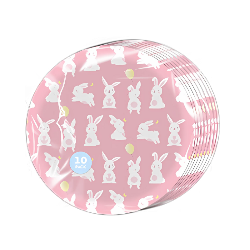 PoundFun Pink Easter Bunny Paper Party Plates - 10 Pack Tableware