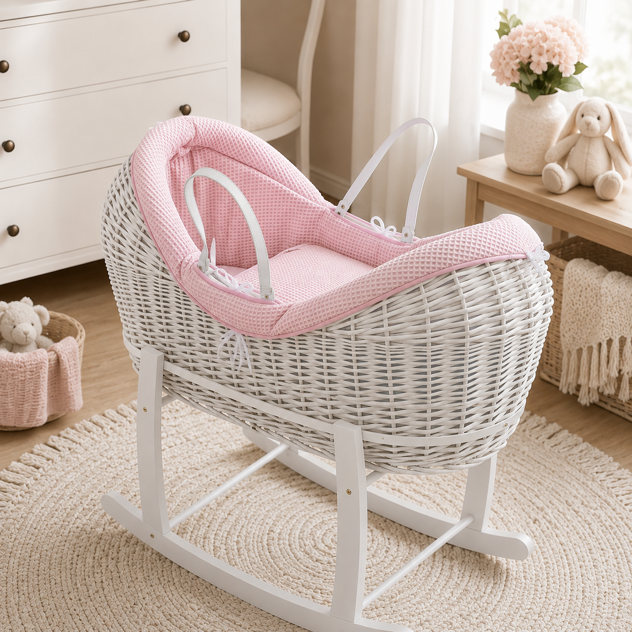 For Your Little One Wicker Deluxe Pod Moses Basket with Rocking Stand