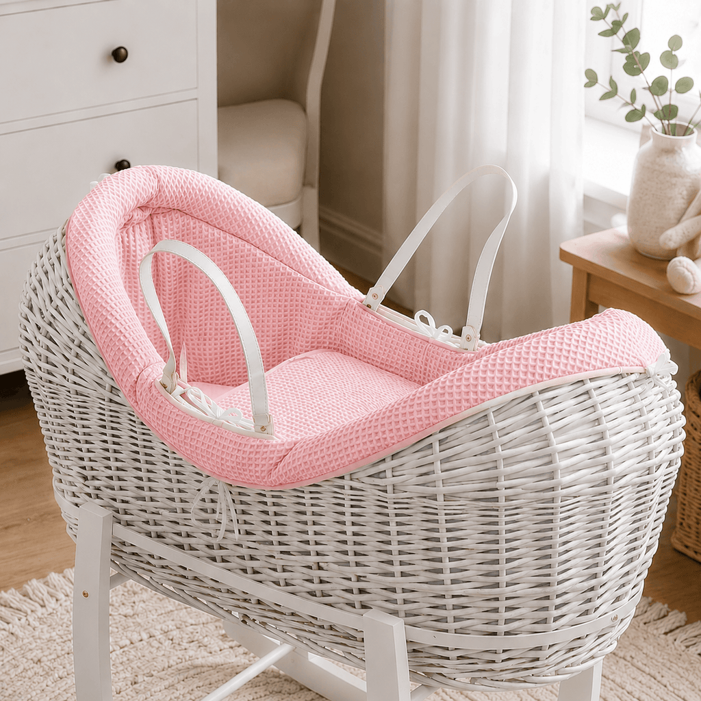 For Your Little One Pink Waffle Moses Basket Bedding Set with Quilt