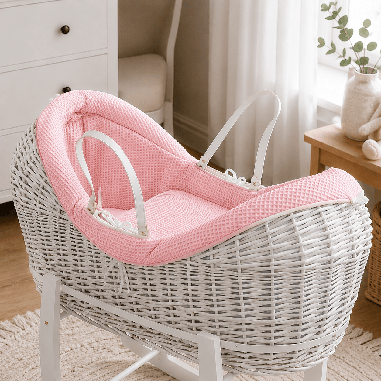 For Your Little One Pink Waffle Moses Basket Bedding Set with Quilt