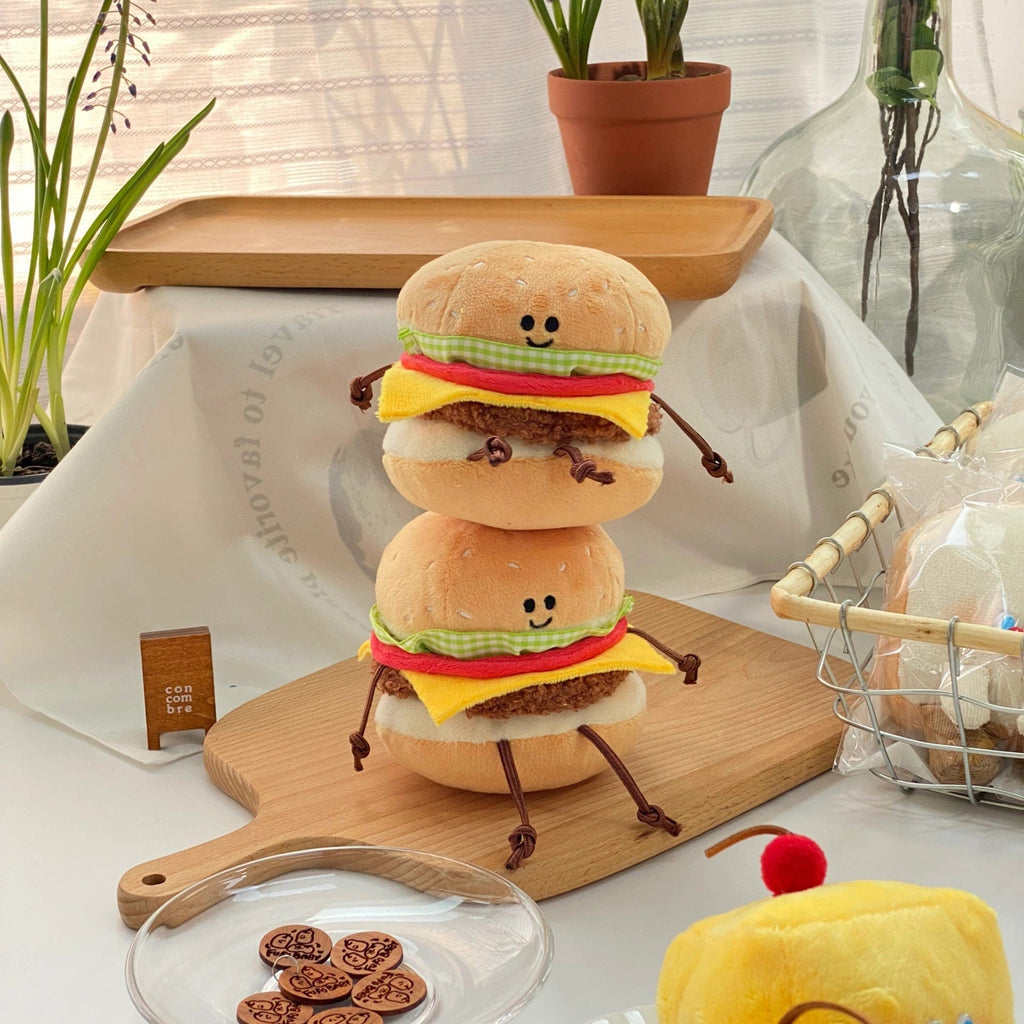 LuLuFun Studio Plush Burger Keychain – Soft Kawaii Bag Charm Toy