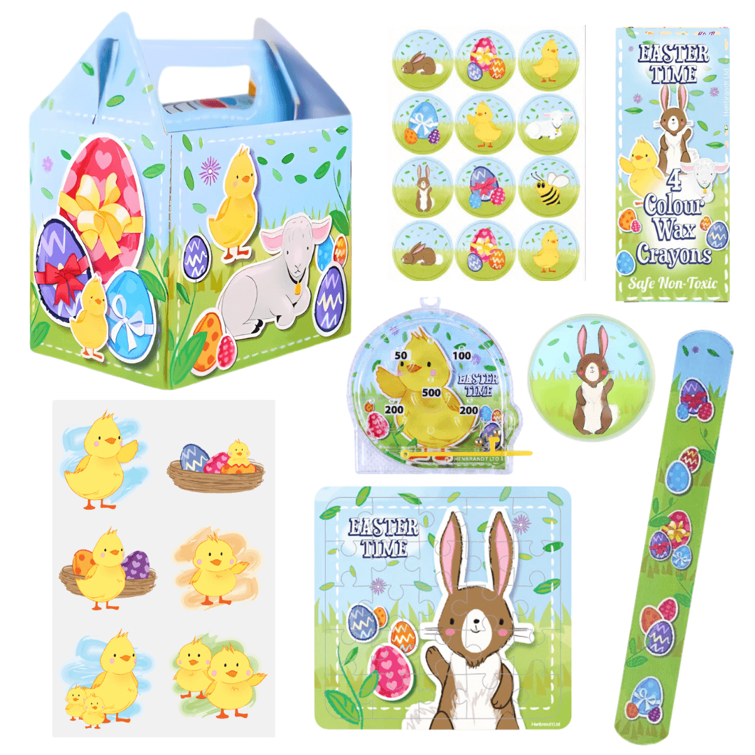 PoundFun Easter Pre-Filled Party Box | 8 Piece Kids Party Supplies Set