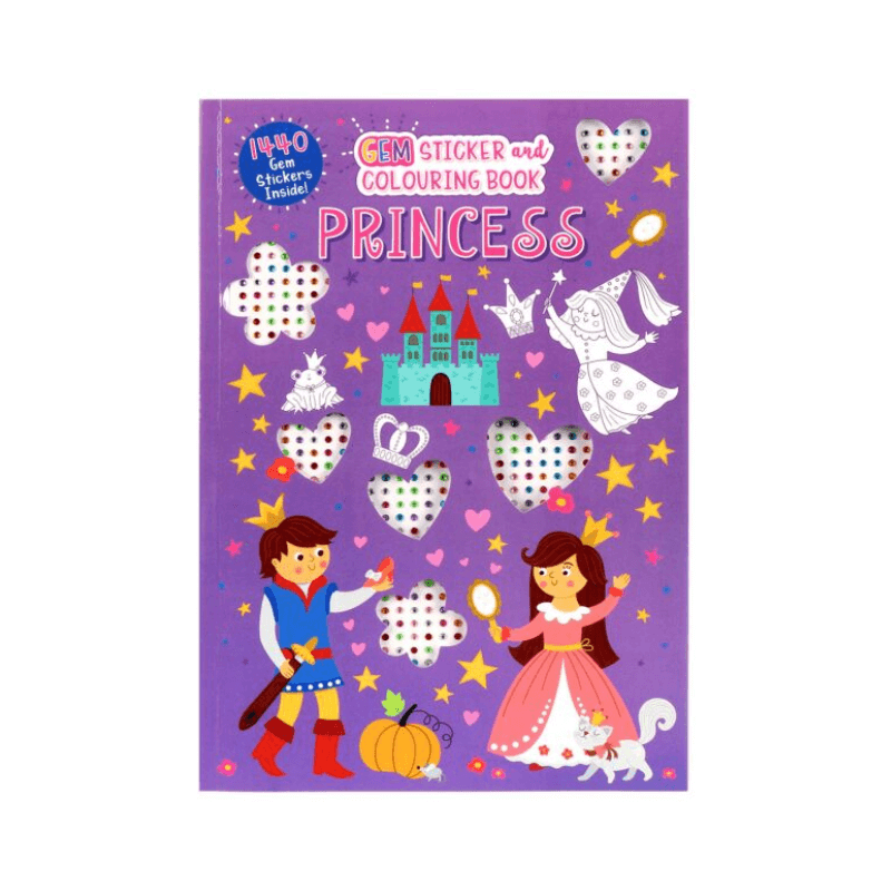 PoundFun Princess Gem Sticker Colouring Book with 1440 Sparkle Gems