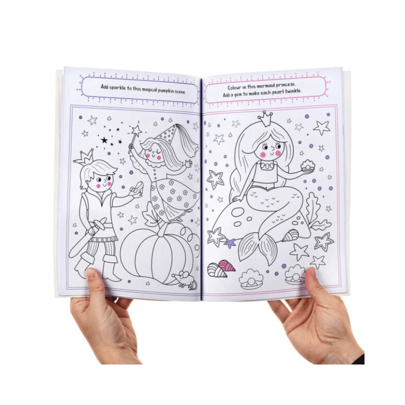 PoundFun Princess Gem Sticker Colouring Book with 1440 Sparkle Gems