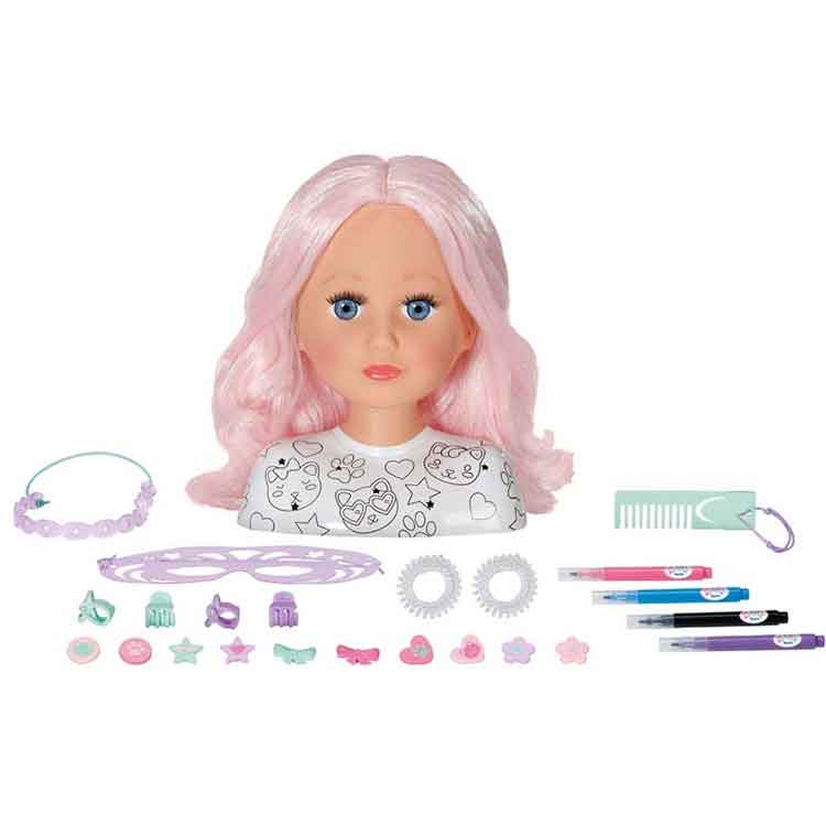 BABY born Creative Styling Head Artist – Pink Hair Doll with 20 Accessories