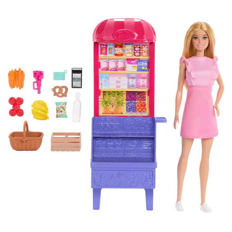 Barbie Malibu Shopping Playset – Market Stand with Doll and Accessories