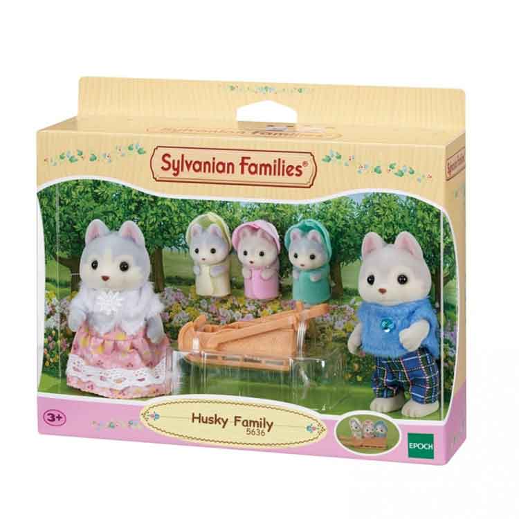 Sylvanian Families Husky Family – 5 Miniature Animal Figures with Sleigh