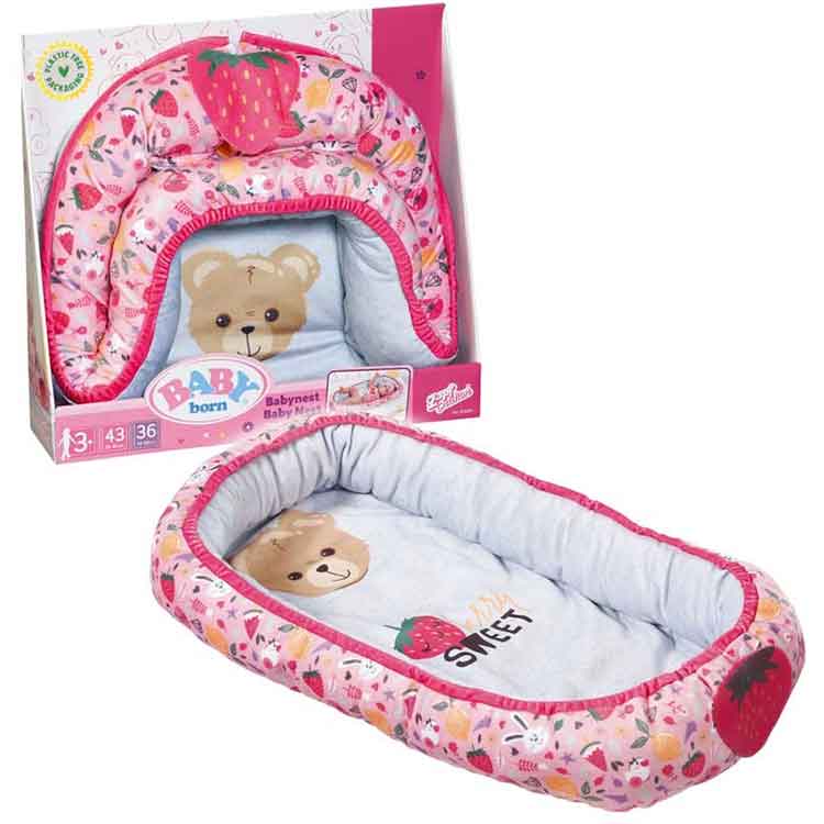 BABY born Baby Nest – Reversible Berry & Bear Doll Bedding Accessory