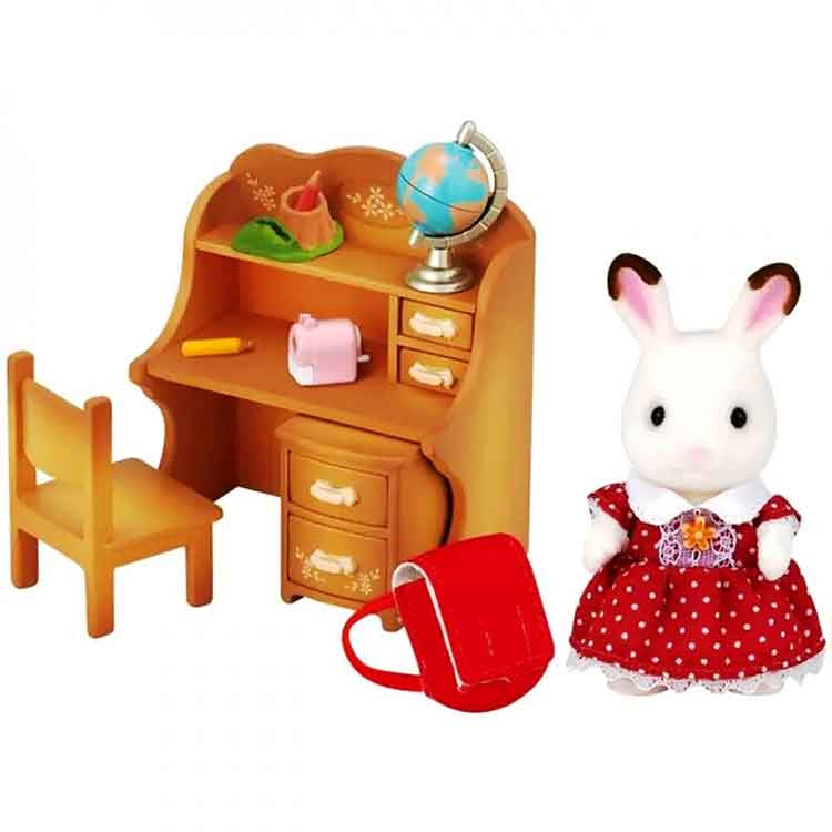 Sylvanian Families Chocolate Rabbit Sister Set with Desk & Accessories
