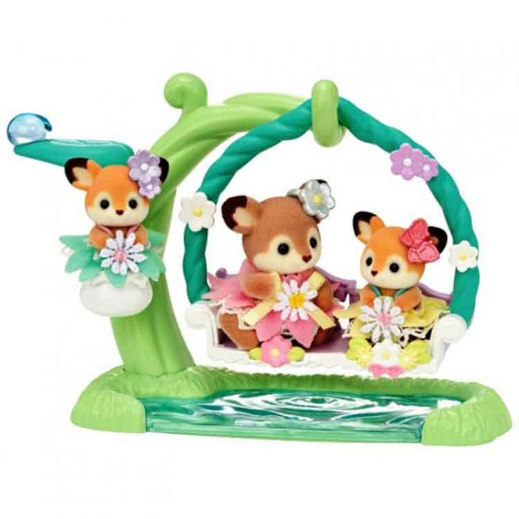 Sylvanian Families Floral Swing Set – Deer Babies Miniature Playset