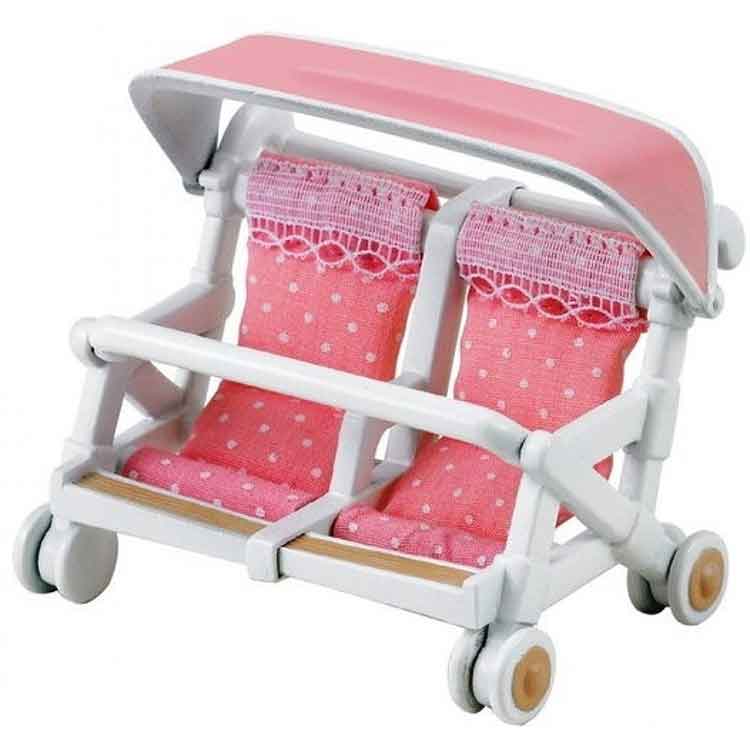 Sylvanian Families Twin Pushchair – Pink Polka Dot Double Stroller