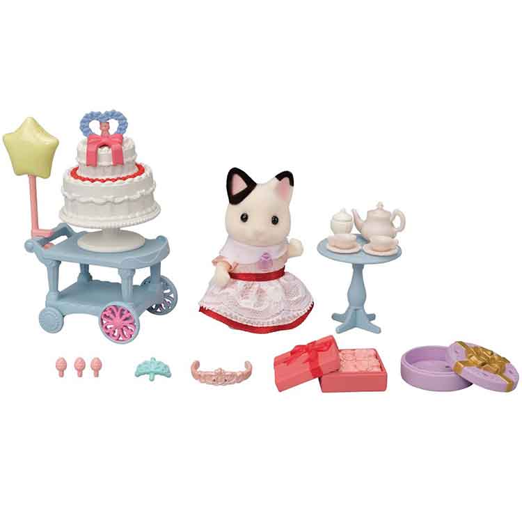Sylvanian Families Party Time Playset – Tuxedo Cat Girl Figure & Accessories