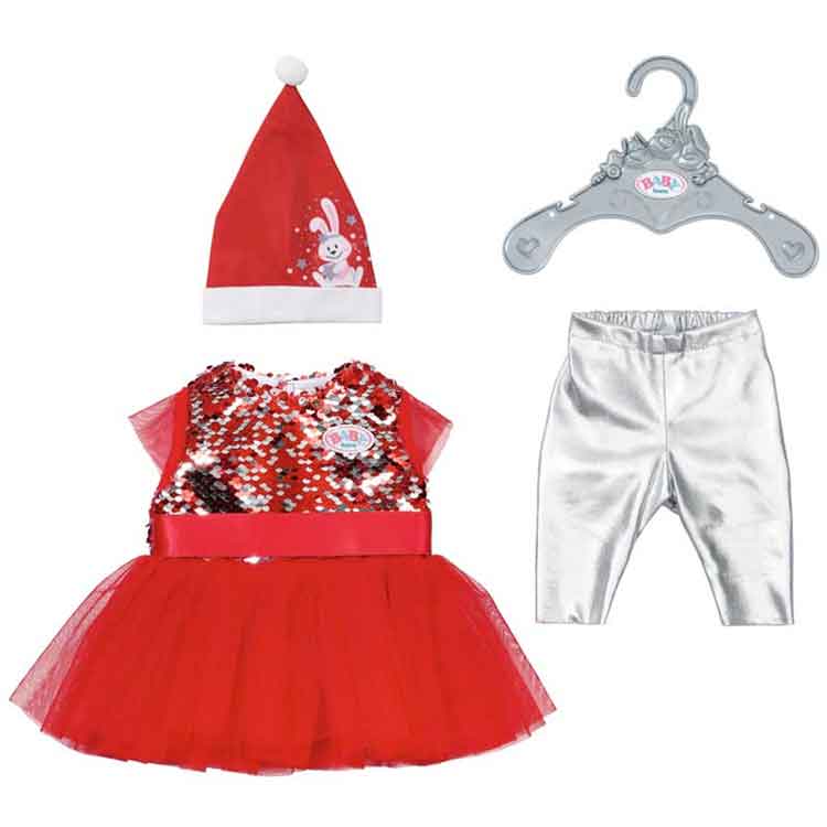 Baby Born Christmas Doll Dress Outfit with Santa Hat – Fits 43cm Dolls