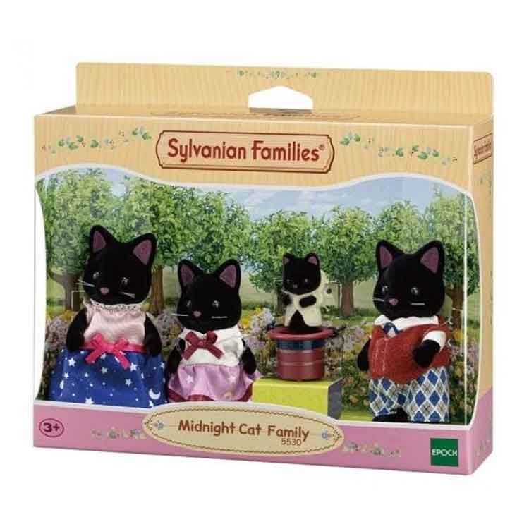 Sylvanian Families Midnight Cat Family - 4 Collectible Figures Set