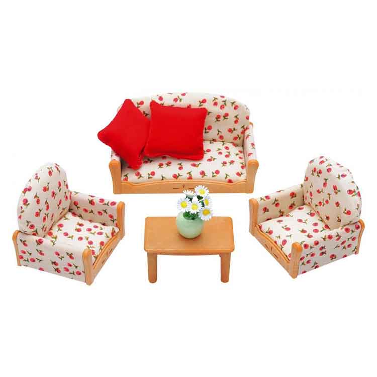 Sylvanian Families 3 Piece Suite – Floral Dollhouse Sofa and Chairs