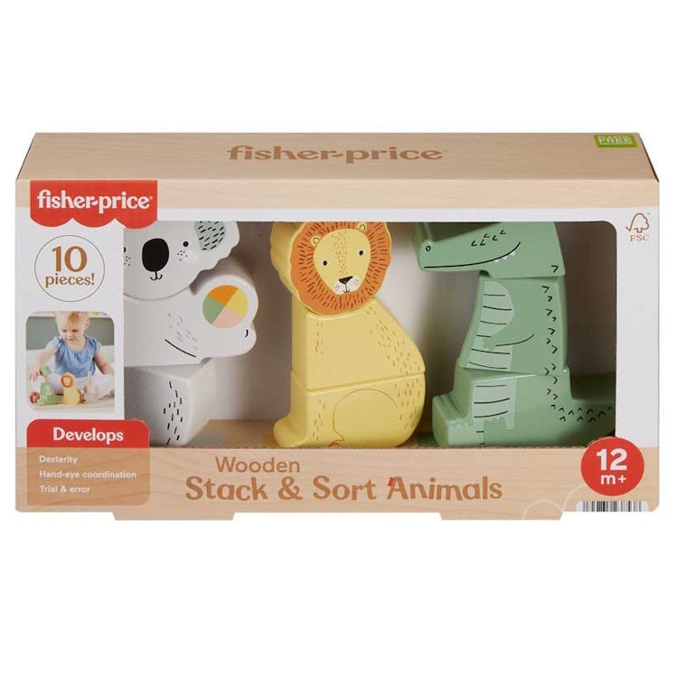 Fisher-Price Wooden Stack & Sort Animals - FSC-Certified Toddler Toy
