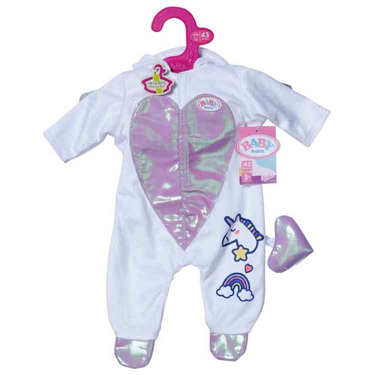 Baby Born Unicorn Onesie – White Doll Outfit with Wings for 43cm Dolls