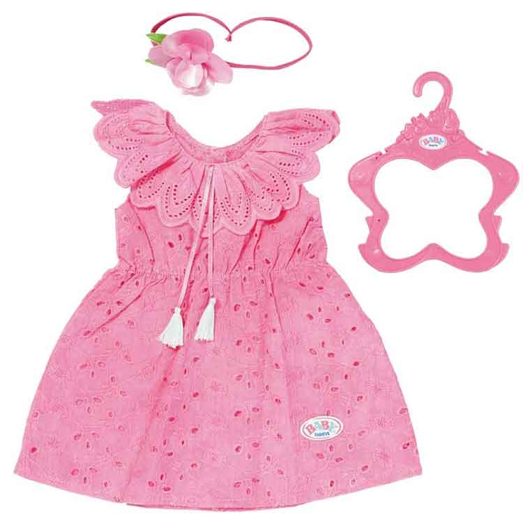 Baby Born Trendy Flower Dress – Pink Boho Doll Clothes with Headband