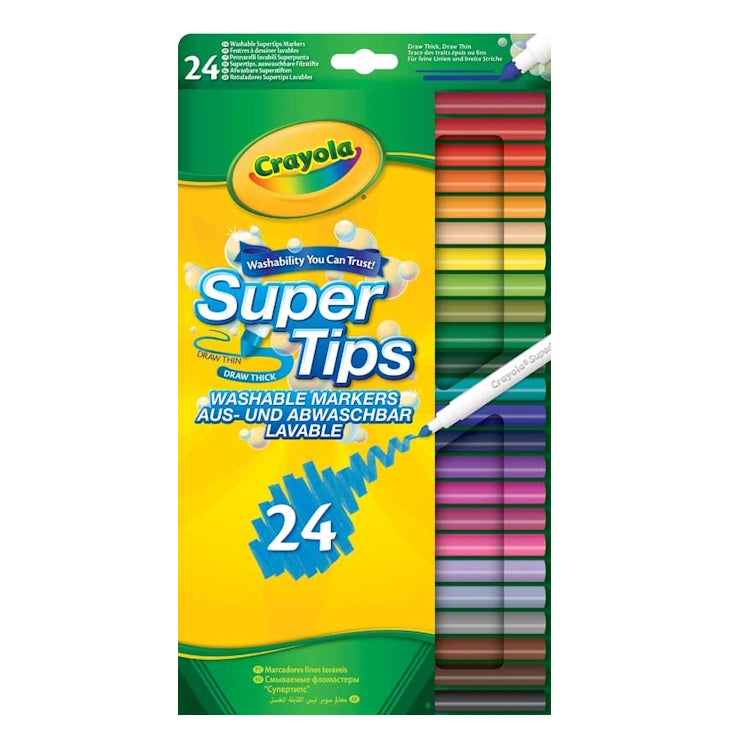 Crayola Washable Super Tips Markers – 24 Vibrant Colors for Art & School