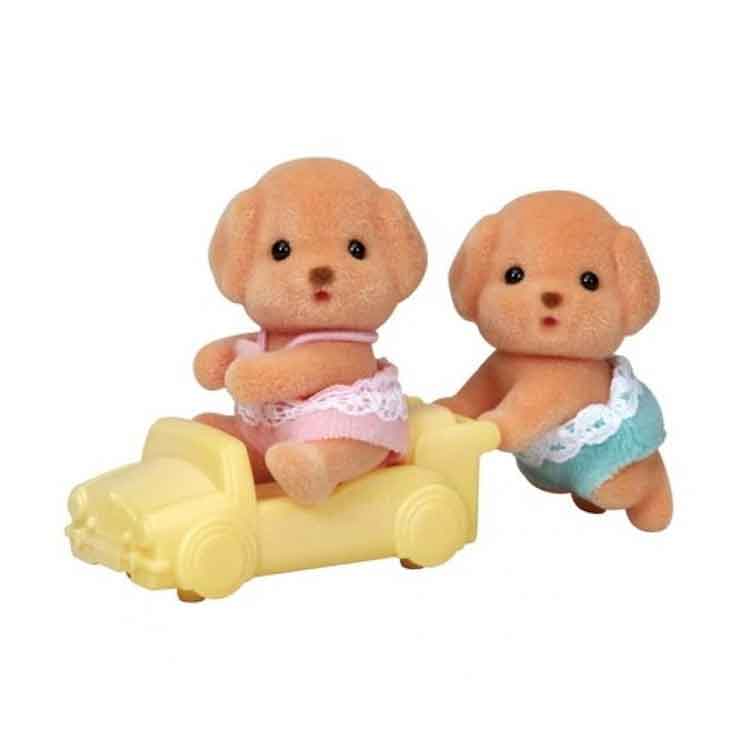 Sylvanian Families Toy Poodle Twins - Collectible Figures with Ride-on Toy