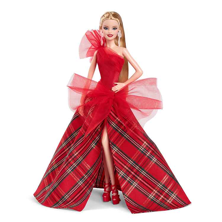 Barbie 2024 Holiday Doll – Blonde Collectible with Red Plaid Gown