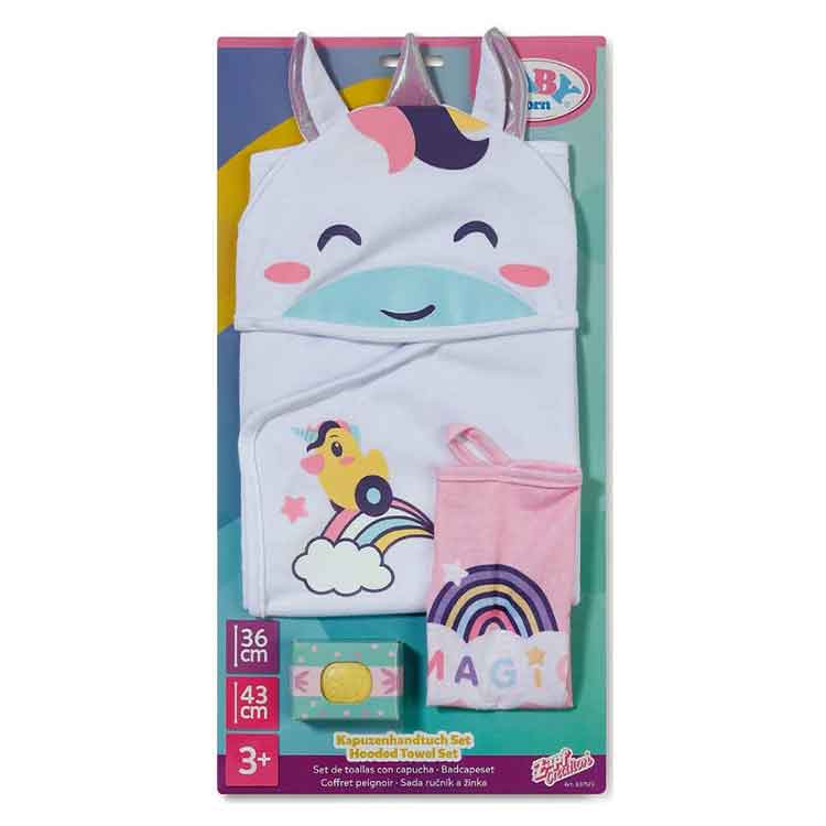 BABY Born Hooded Towel Set – Unicorn Doll Bath Accessory with Wash Cloth