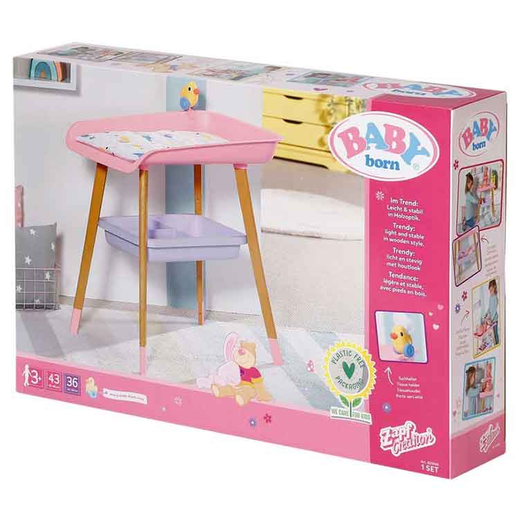 BABY born Changing Table – Wood-Effect Doll Nursery Station for 43cm Dolls