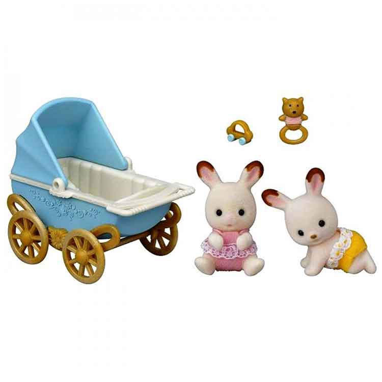 Sylvanian Families Chocolate Rabbit Twin Set with Baby Buggy Toy