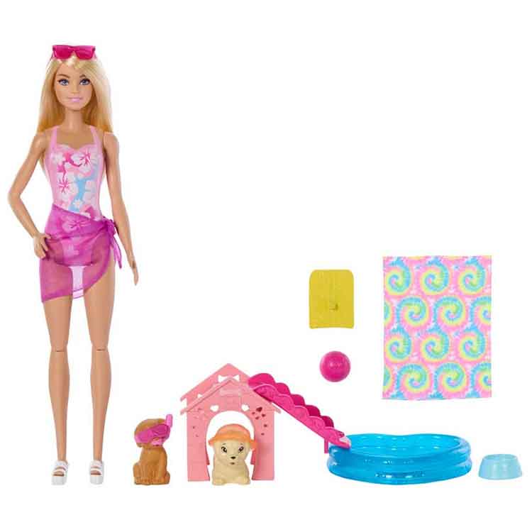 Barbie Puppy Pool Party Playset with Doll and Color-Change Accessories