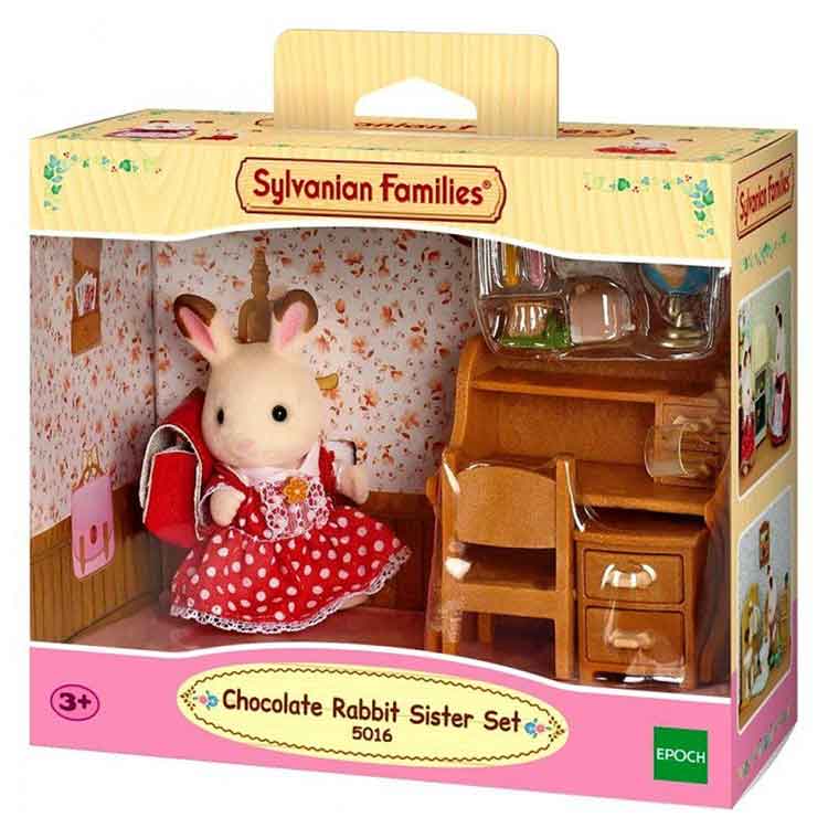 Sylvanian Families Chocolate Rabbit Sister Set with Desk & Accessories