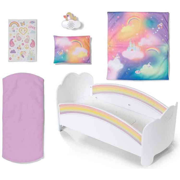 BABY born Rainbow Bed – Interactive Doll Bed with Lights and Music